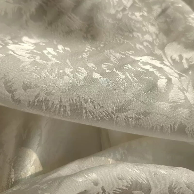 Ivory White Tone‑on‑Tone Floral Jacquard Satin Fabric