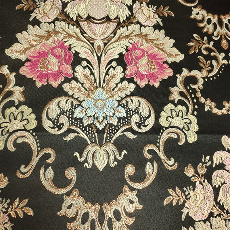 Black European Baroque Floral Gold Thread Brocade Jacquard Fabric